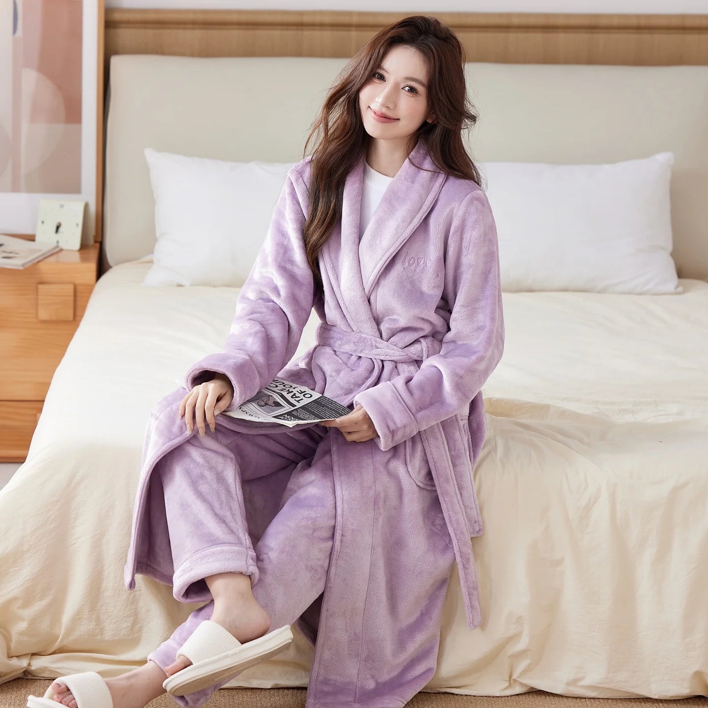 Thiened Long Coral Fce Pajamas Women's Spwear Winter Home Clothes Couple Batobes Men's plus Size Flannel Gown