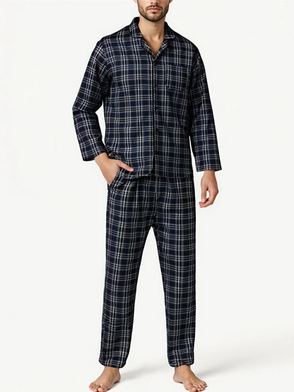 Mens Plaid Pajama Sets Sleep Pajamas for Men Pjs Set Soft Lounge Sleepwear Pj Bottoms with Pockets Pjs Shirts