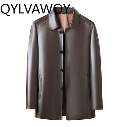 QYLVAWOY Real Sheepskin Coat Men's Leather Jackets 2025 Autumn Winter Male Single-breasted Genuine Leather Jacket for Man 가죽재킷