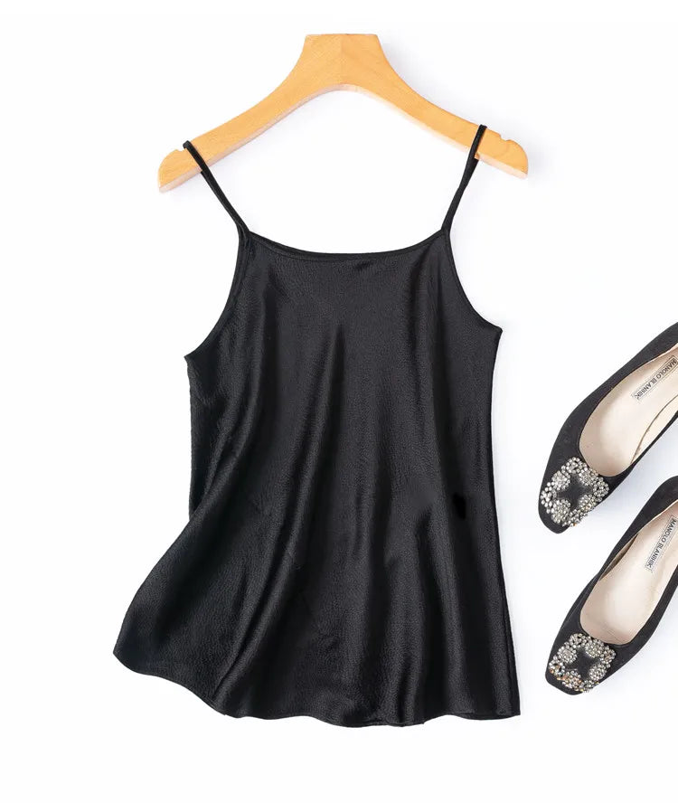 Women Camisole 100% Mulberry Silk Solid Colors Pearl Silk Fashion Spaghetti Straps Top Shirt Summer Beach M1548