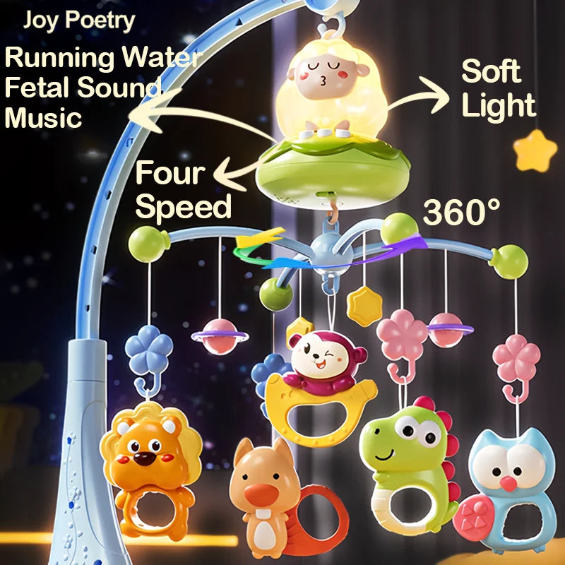 360° Sheep Musical Baby Crib Mobile Rotating Soft Light Bed Bell Toy Four Speed Timming Hanging Infant Newborn Bedside Gift