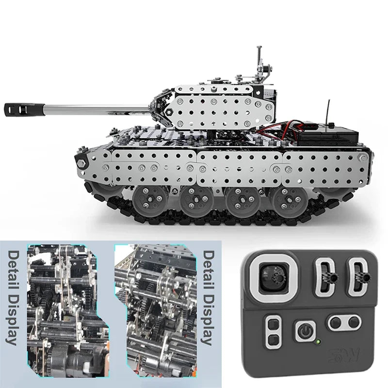 Metal building block tank assembly alloy excavator robot with power system remote control toy