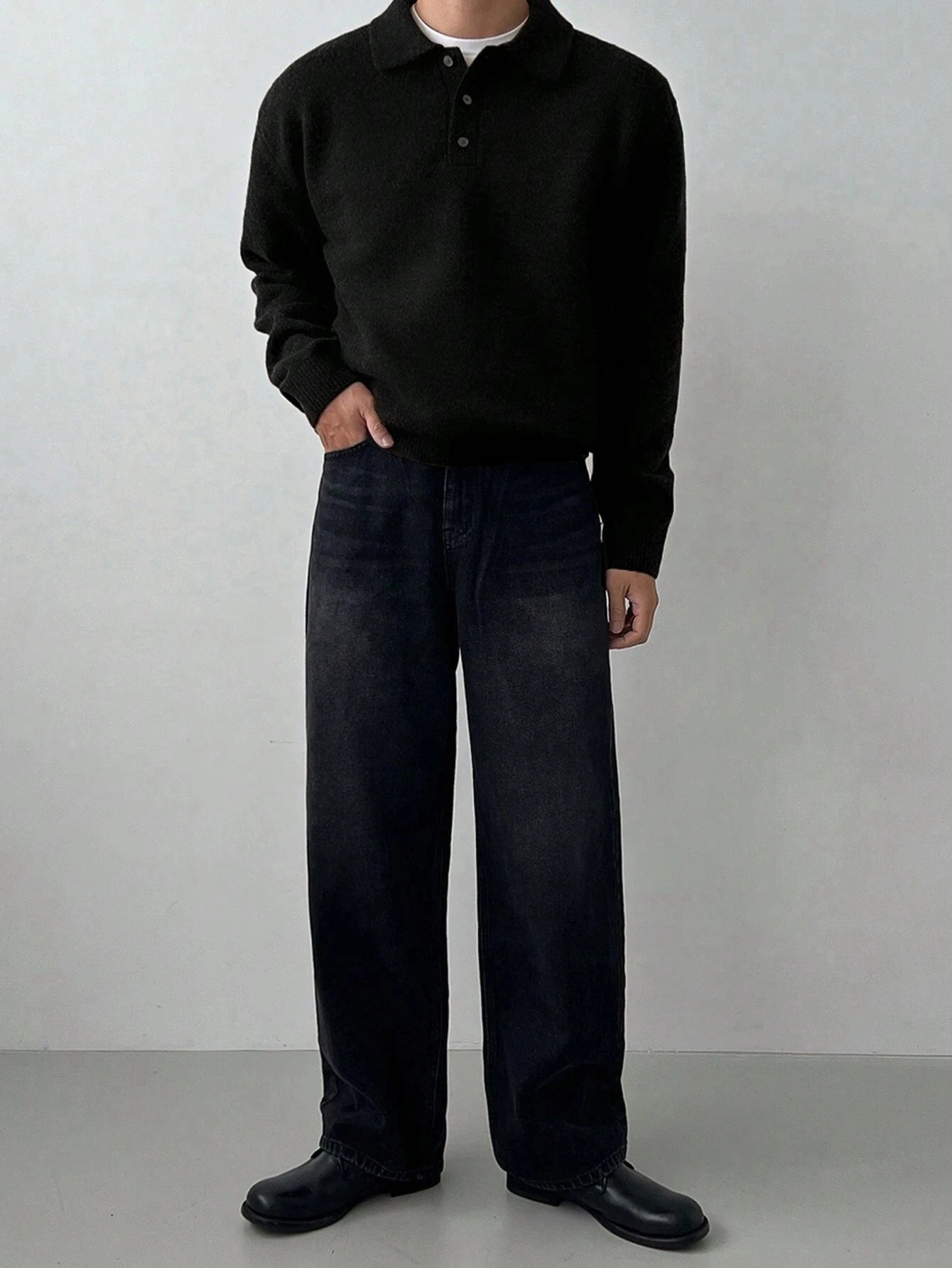 LVLAEA Solid Color Men Fall Winter Loungwear Shirt Long Sleeve Lapel Buttonup Collar Old Money Style Loose Warm Fashion Pullover