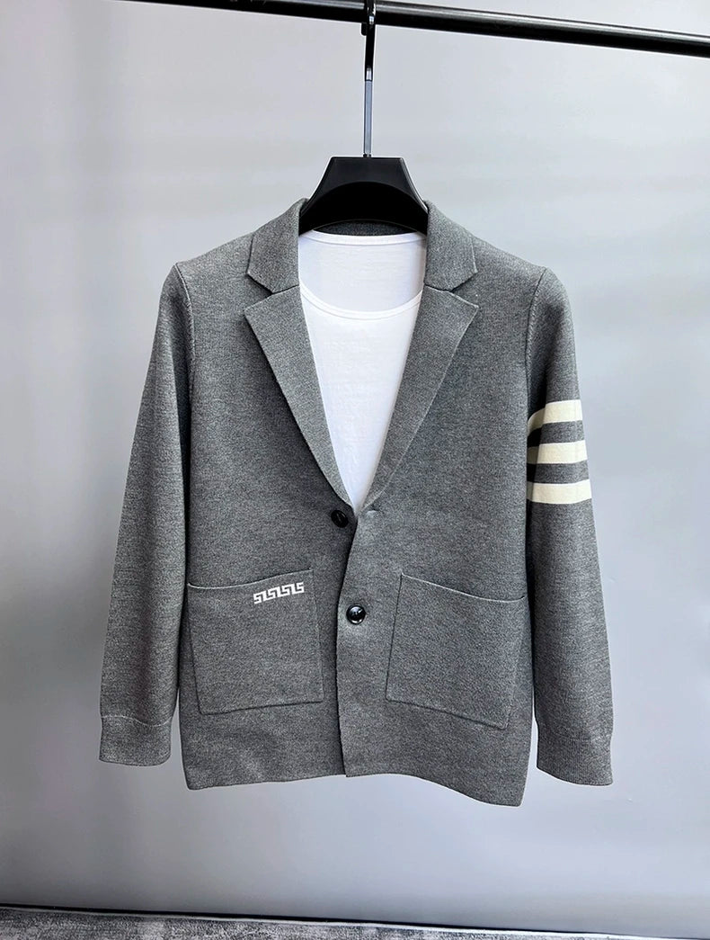 High end brand men's knitted sweater cardigan popular autumn winter fashionable striped design Korean custom casual warm coat