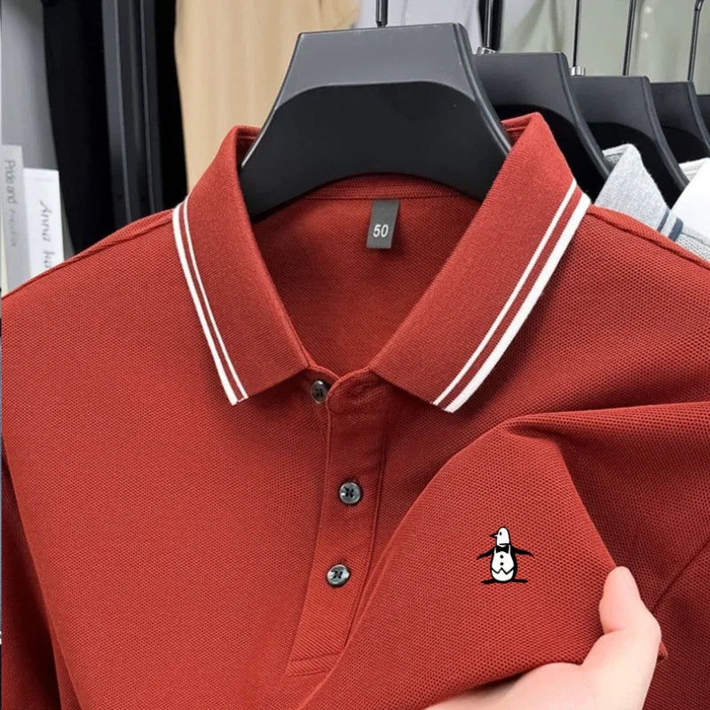 Brand striped men's polo shirt short sleeved penguin print top summer 100% cotton comfortable breathable casual lapel T-shirt