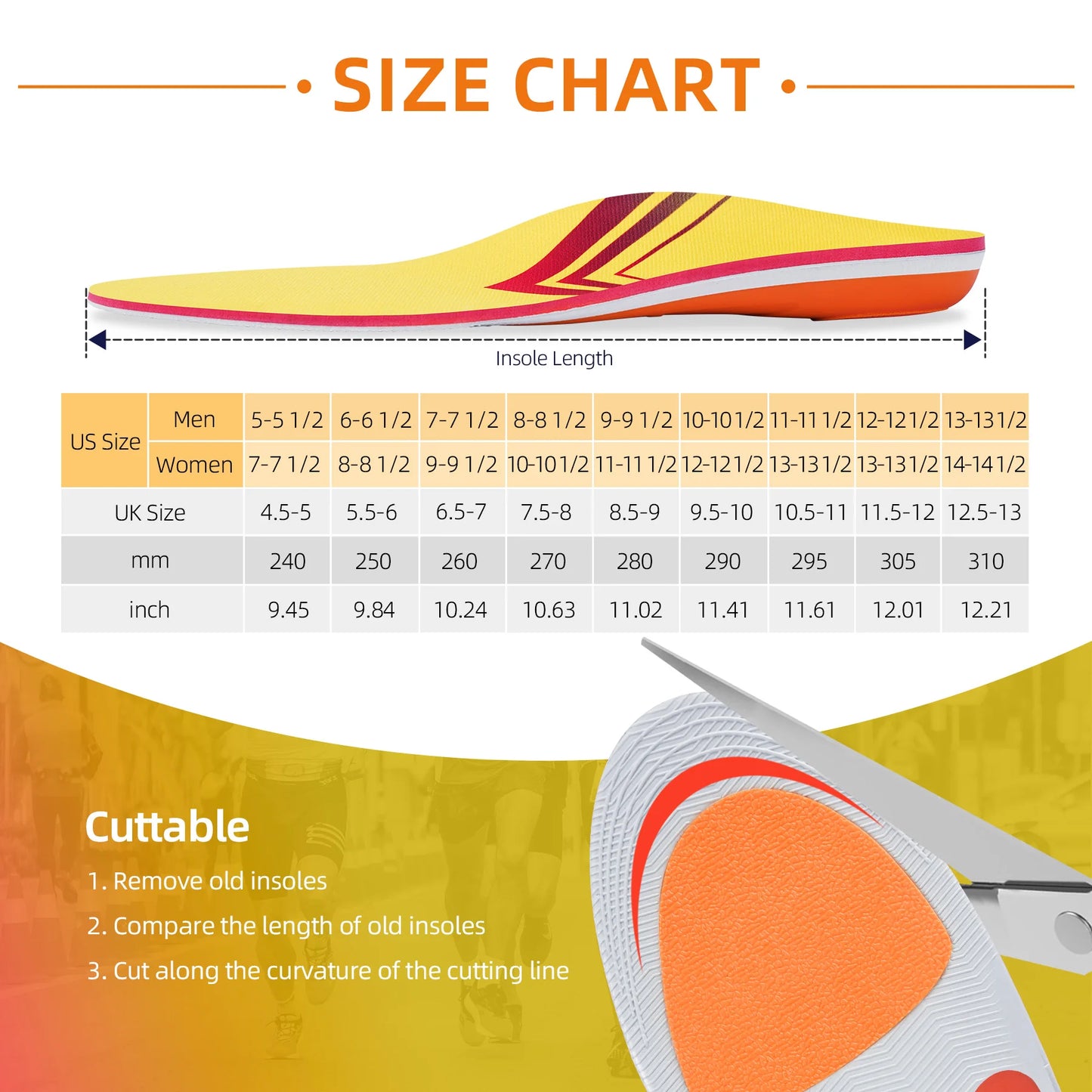 Plantar Fasciitis Relief Insole High Arch Supports Orthotics Inserts, Orthopedic Flat Feet Pads Heel Pain Work Boot Shoe Insoles
