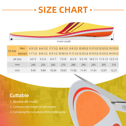 Plantar Fasciitis Relief Insole High Arch Supports Orthotics Inserts, Orthopedic Flat Feet Pads Heel Pain Work Boot Shoe Insoles