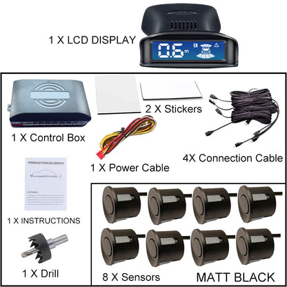 LCD Monitor 4 Sensor Radar Detection System 12 Color Backlight Display 12V Parking Sensor Reverse Assist Kit