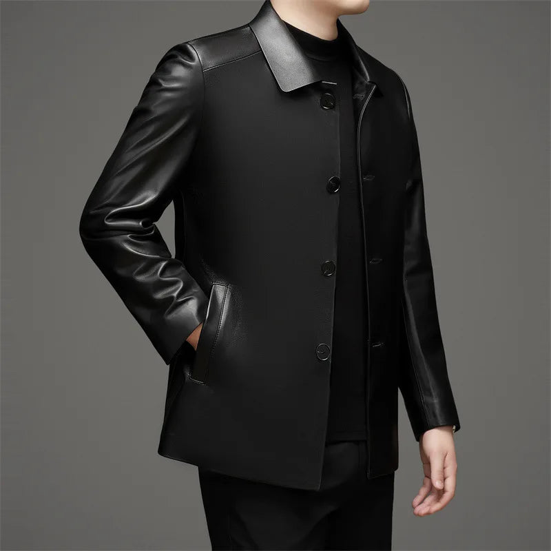 QYLVAWOY Real Sheepskin Coat Men's Leather Jackets 2025 Autumn Winter Male Single-breasted Genuine Leather Jacket for Man 가죽재킷
