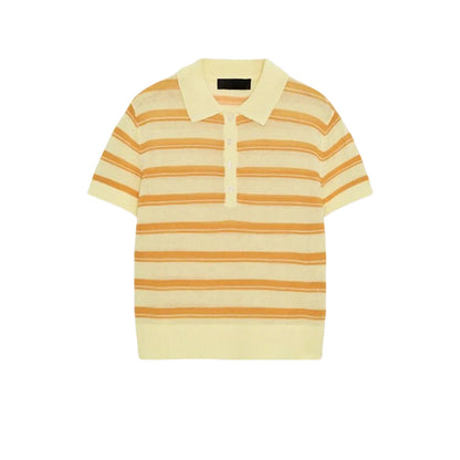 Summer New Women's Casual Style Button Decorated Striped Short Sleeve  Neck Knitted Sweater Loose Fit Classic Pattern Pol...
