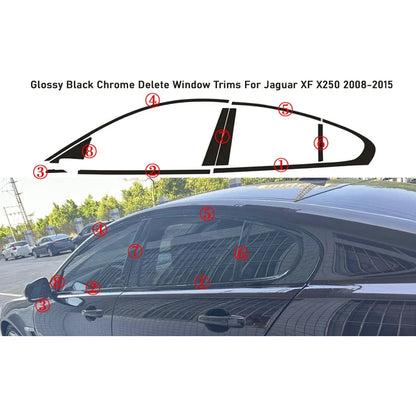 Glossy Black PVC Car Window Decorative Strip Sticker for Jaguar XF X250 2008-2015 Exterior Protection Accessory