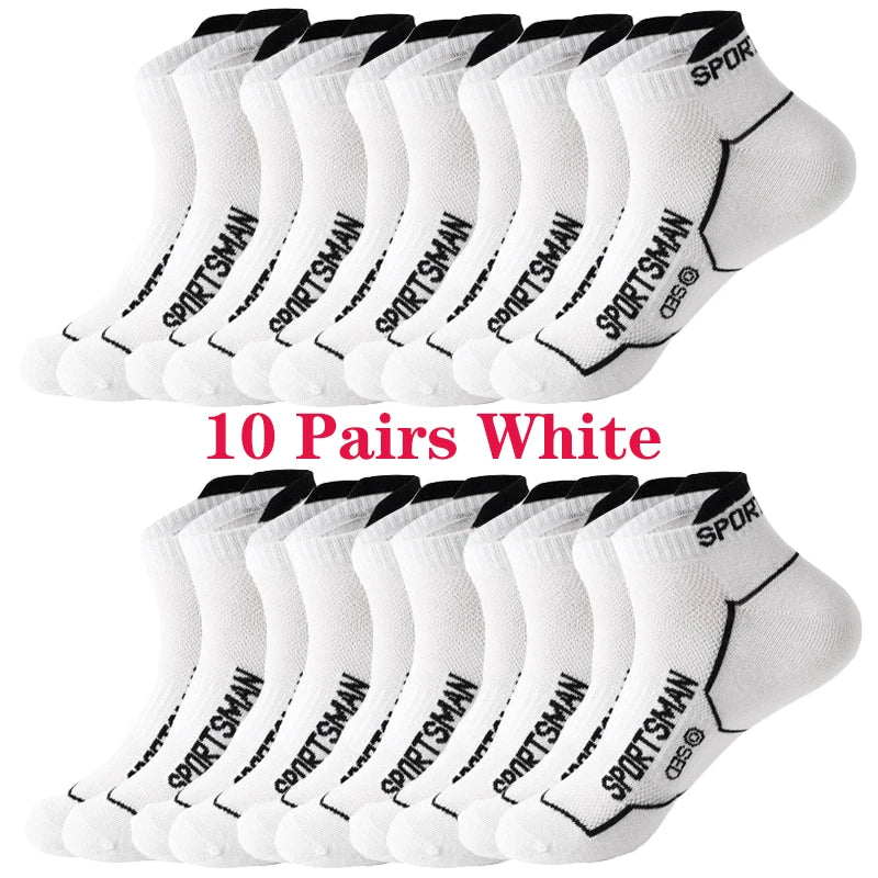 10 Pairs Men's Ankle Running Socks Cotton Breathable Marathon Sports Short Socks Comfortable Sweat Absorption Fitness Socks