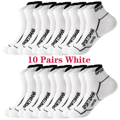 10 Pairs Men's Ankle Running Socks Cotton Breathable Marathon Sports Short Socks Comfortable Sweat Absorption Fitness Socks