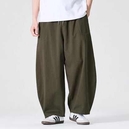 Wide Leg Pants Men Loose Fashion Harajuku Casual Trousers Men Cotton Comfortable Joggers Solid Color Cargo Pants Men Streetwear