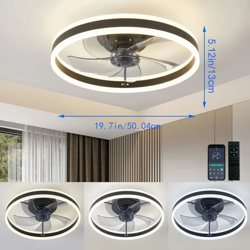 Latest Models Embedded LED Ceiling Fan with 5 Blades and Lights and Remote Control, Adjustable from 3000K to 6500K Lighting
