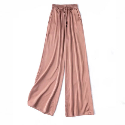 Vertical Naked Feeling 93% Natural Mulberry Silk Elastic Double Qiao Satin Elastic Waist Women's Fashionable Wide Leg Pants