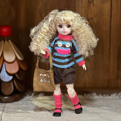 30cm 1/6 Fashion Girls Dress Up Doll Movable 20 Joints Cute Sweet Face Festival Gift with Clothes Shoes BJD Princess Doll Toy