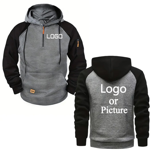 Custom printed hoodie, color-blocked casual stylish warm hooded sweatshirt, unisex personalized street style hoodie.