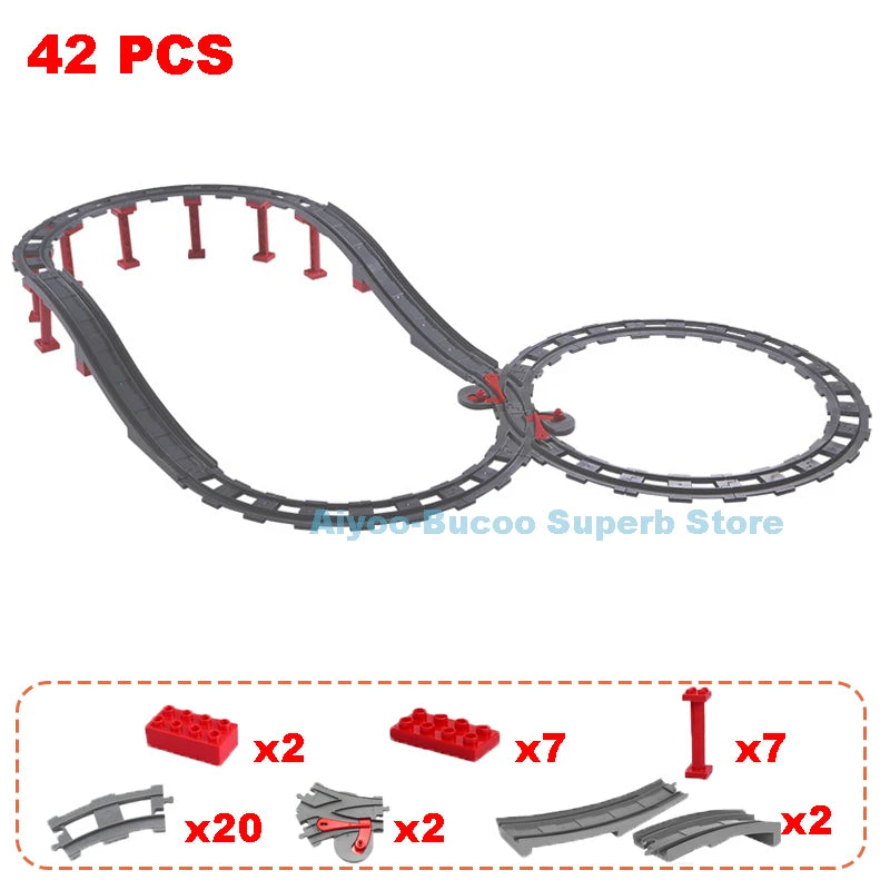 Big Size Building Blocks Train Railway Transport Set Track Parts Electric Locomotive DIY Assemble Interaction Toys For Children