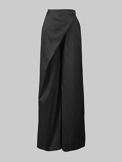 Modigirl Trendy Women's Suit Pants Autumn Spring Loose Wide Leg Asymmetric Solid Color Split-Joint High Waisted Formal Trousers