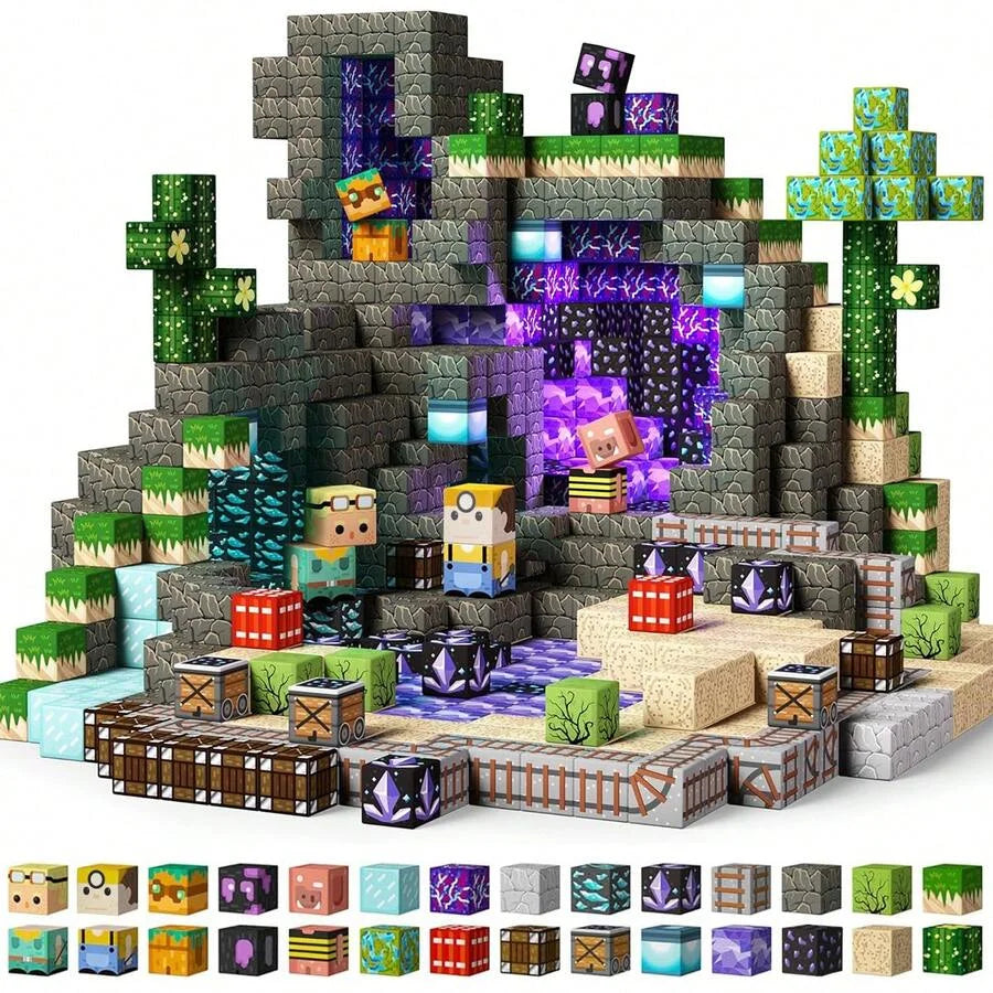 Magnetic Building Block Bricks Toy Mine Stacking World Creative DIY Model Build Set Educational STEM Kids Gifts for Boy Girls