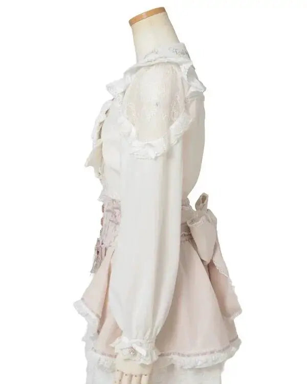 Japanese Mass Produced New Sweet Doll Collar Lolita Strawberry White Shirt Female 2026 Spring Pleated Lace Bow Blouses Top Women