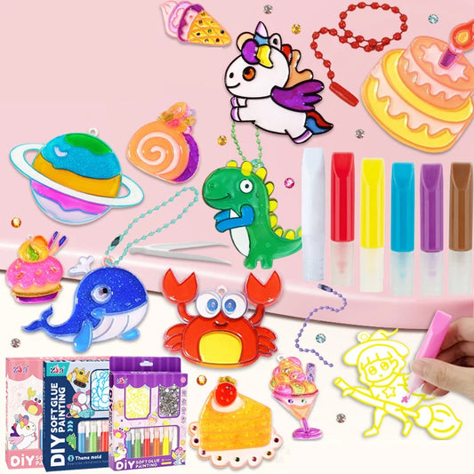 DIY Handmade Crystal Paint Arts and Craft Kit for Kids, Girls Graffiti Coloring Gift No-bake Educational Art Kits for Boys Girls