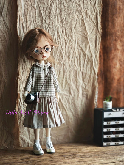 Dula Doll Clothes for Josh Blythe Landoudou Landazz Ob24 Ob22 Licca 1/6 Doll Plaid Blouse Dress