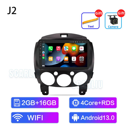 SCARLIU for Mazda 2 2007-2014 Multimedia Video Player 4G WIFI GPS Navigation Carplay DVD Head Unit 2 Din Android 16 Car Radio