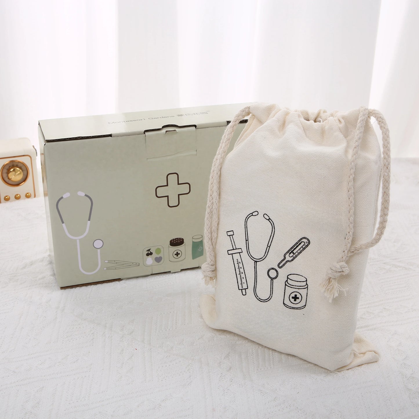 Children's Simulated Nurse Stethoscope Medical Kit Syringe Set Wooden Boy Doctor Playing House Toy