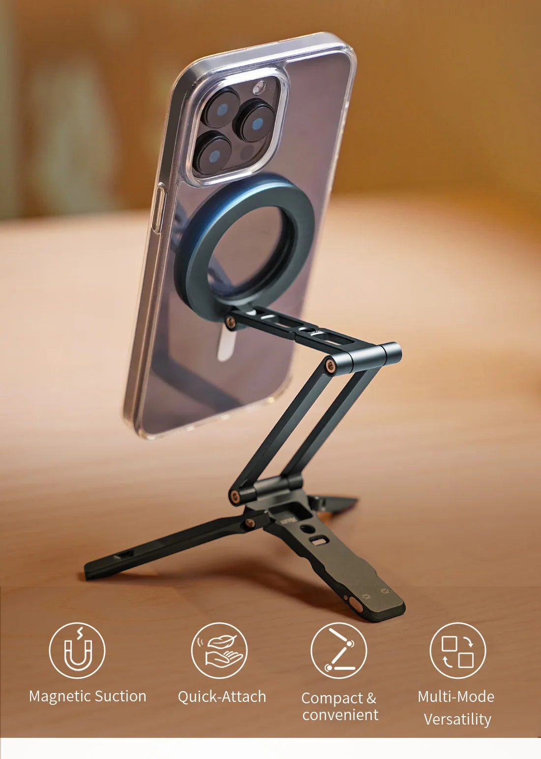 COBONE Magnetic Phone Tripod Holder Foldable Adjustable with Arca-Swiss for Phone Vlog Portable Desktop Phone Mount for Travel
