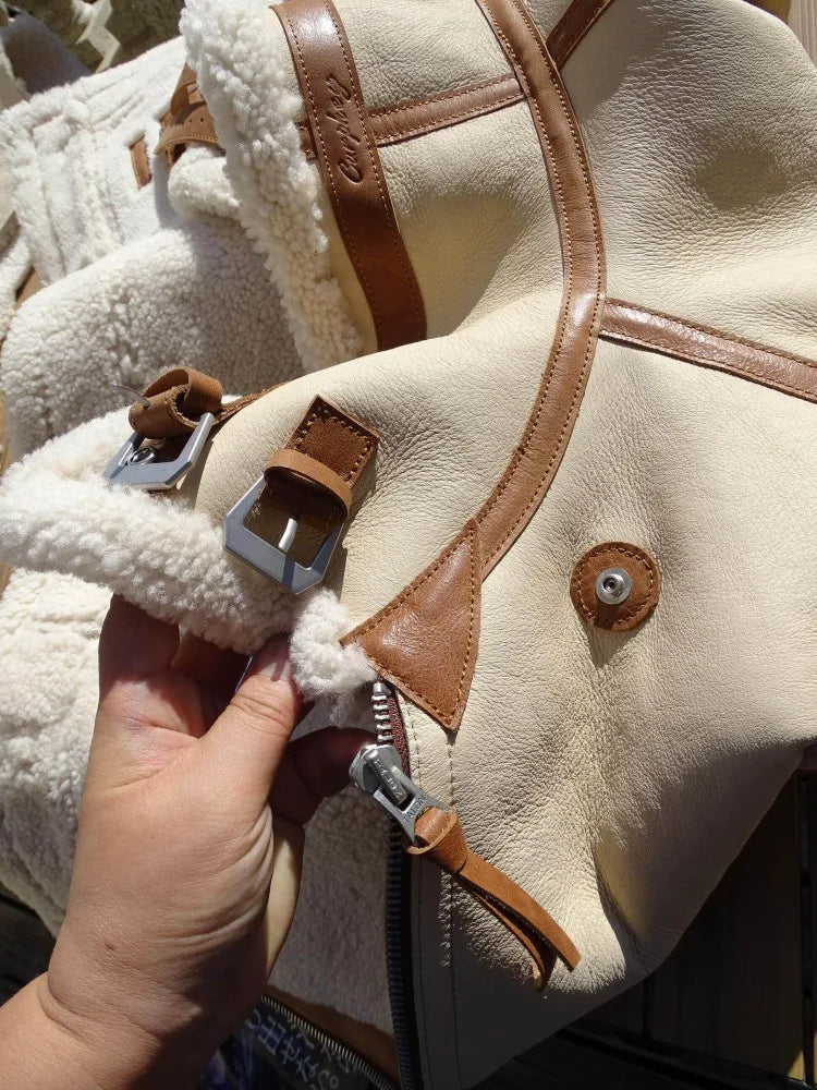 Winter Mens Real Fur Pilot Jacket Original Eco Mixed Colors Genuine Leather Shearling Coat Thick Warm Wool Motorcycle Outerwear