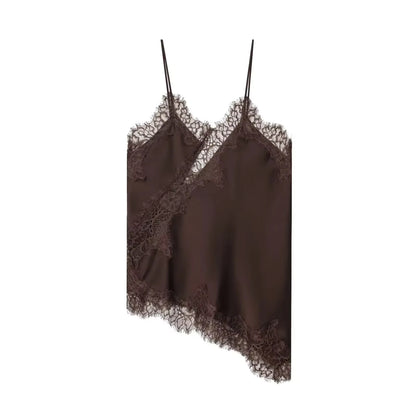 HH Women Elegant Polka Dot Lace Slip Tops Asymmetrical Hem Tanks Camis Summer Lady Sexy Lace Splicing Club Party Tops Camisole