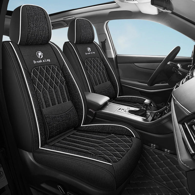 Front Single Seat, Luxurious Linen Fixed Lumbar Support, Full-Coverage Car Seat Cushion, Suitable for All Seasons, Delicate and Textured, Comfortable, Breathable, Wear-Resistant, Fits the Seat, with Three-Dimensional Wing Sup