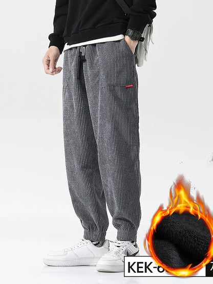Baggy Corduroy Jogger Pants Men Tech Fleece Sweatpants Man Autumn Winter Casual Harem Pants Male Sport Thermal Trousers