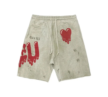 Summer Washed Sain Letters Printed Street Casual Shorts Men Women High Quality 1:1 Drawstring Breeches Sweatpants