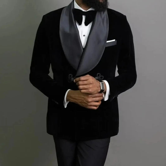 Black Velvet Smoking Jacket 1 Piece Male Blazer with Buttons Luxury Grooms Wedding Designer Party Wear Coat