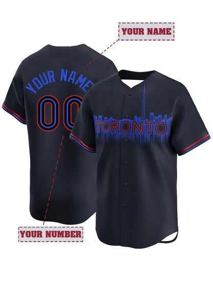 Custom Name And Number Men's Embroidery Baseball Jersey Toronto Black V-Neck Personalized Short Sleeve Button Down DIY Shirts