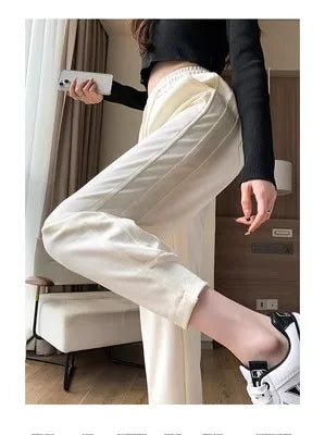 Women's Fleece Lined Harlan Pants Casual Loose Trousers Autumn Winter High Waist Long Pants Commute Style Korean Fashion