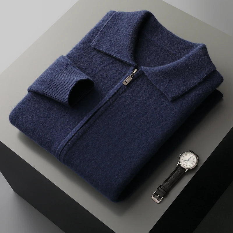 New autumn and winter pure cashmere cardigan men's lapel zipper knitted jacket sweater jacket loose casual top