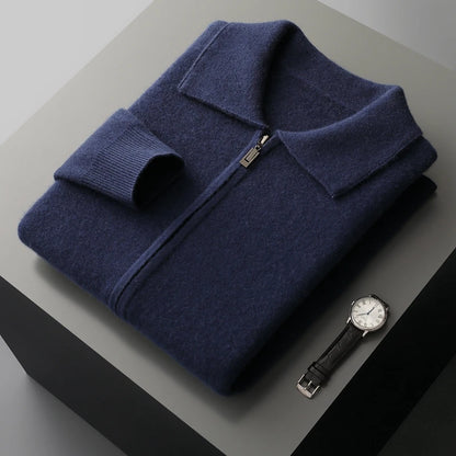 New autumn and winter pure cashmere cardigan men's lapel zipper knitted jacket sweater jacket loose casual top