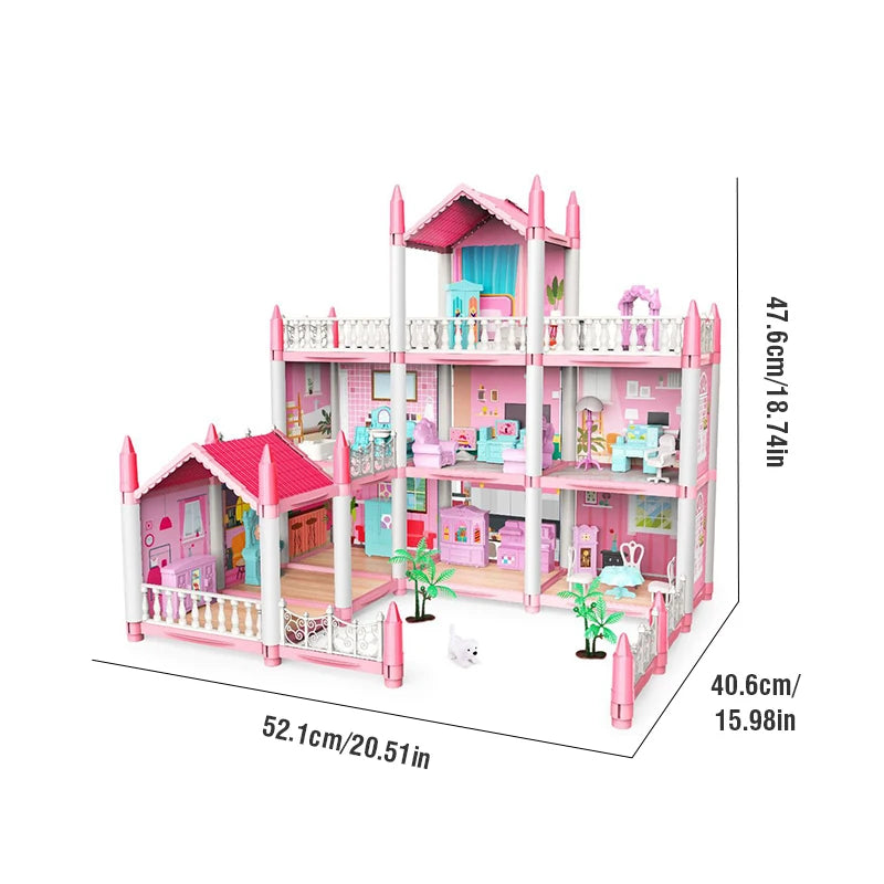 DIY Villa Model Toy House Dollhouses Role-Playing Set with Furniture and Trees Birthday and Holiday Gifts