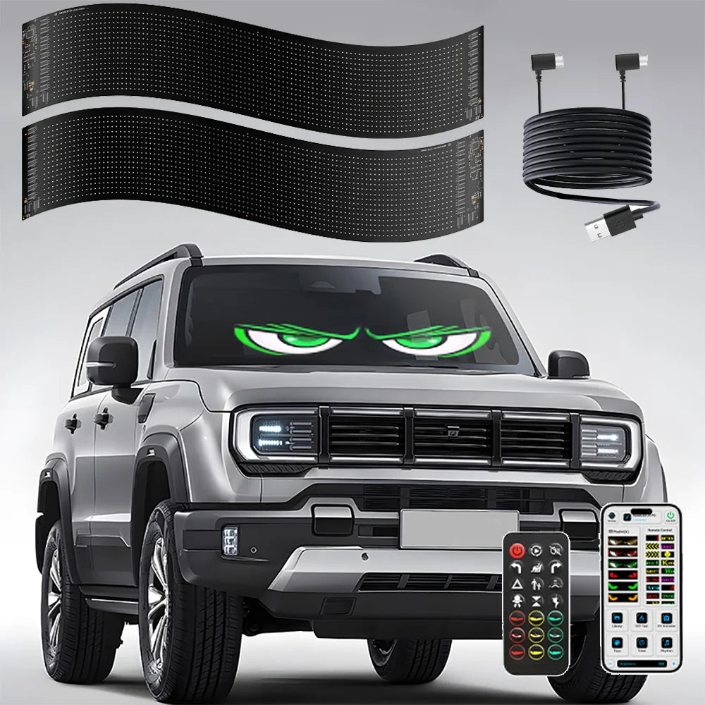 Multi-Panel Sync led Eyes Display 96x16 LED Sign (23.4"x4.73") | USB 5V Programmable Scrolling Text/Animation | APP + Remote