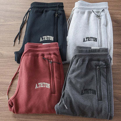 2024 Winter New American Retro Thickened Velvet Letter Printed Sweatpants Men's Simple Drawstring Sports Casual Ankle-tied Pants