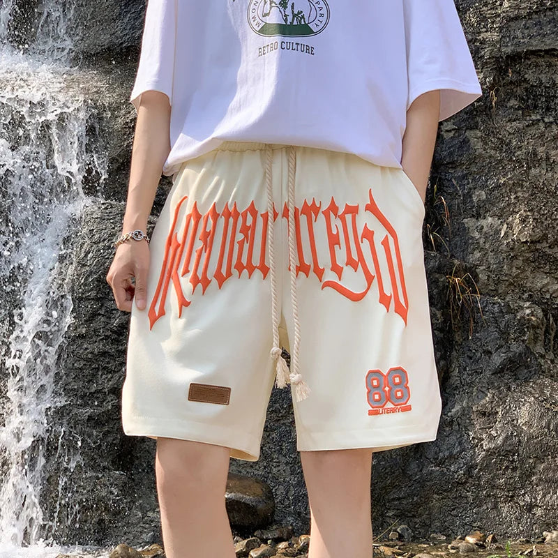 2026 Letter Foam Printed Shorts Men Loose Fit Summer Streetwear Running Sports Short Pants Men Women Hip Hop Half Wide Leg Pants