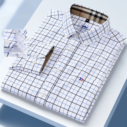 New in Shirt 100%Cotton Oxford Long-Sleeve Shirts for Men Slim Fit Formal Plain Shirt High Quality Plaid Soft Office Clothes