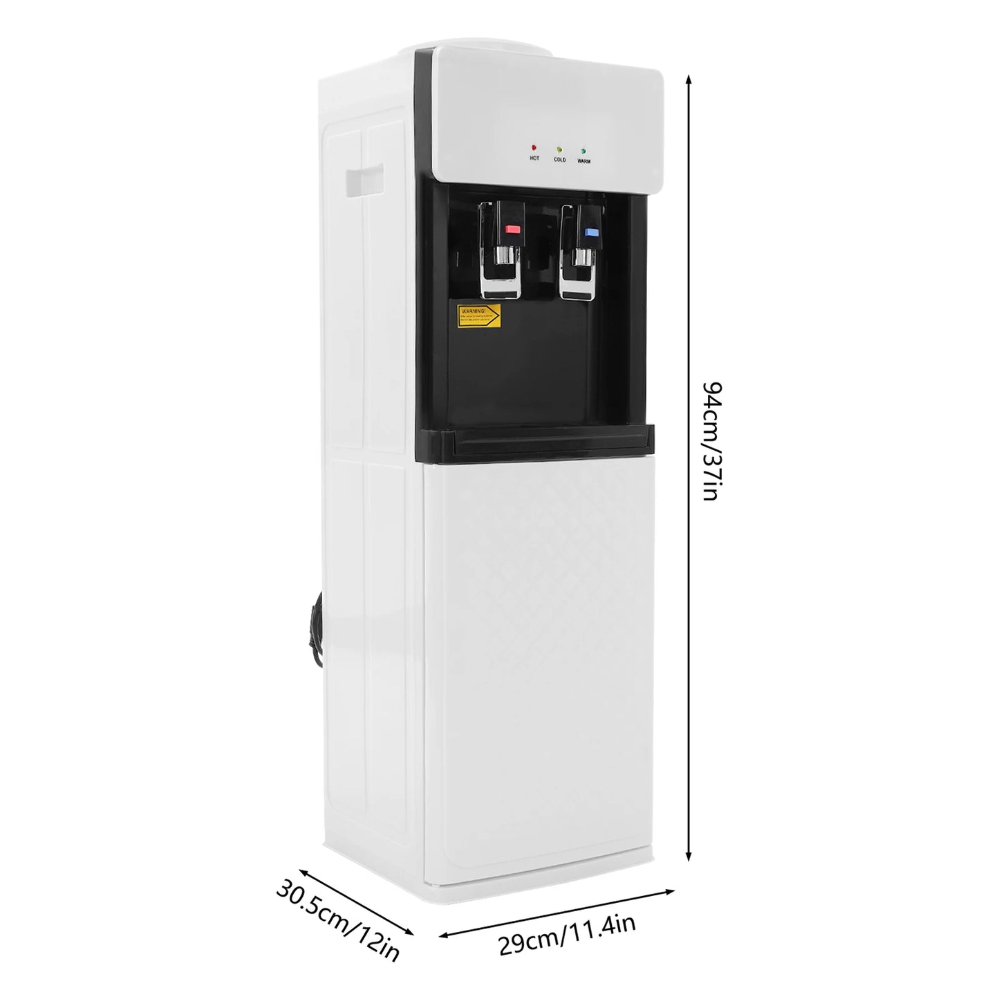 Top Loading Hot Cold Water Dispenser Floor Standing Freestanding White Modern Rectangular PP Stainless Steel Body US Plug 110V 60Hz High Efficiency Heating Cooling 19L Large Bottle Supported Stable Water Temperature Easy To U