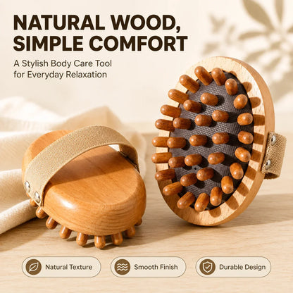 Wooden Body Massage Brush Handheld Massager with Strap, Natural Wood Massage Tool for Back Legs Waist Relaxation Home Spa Care