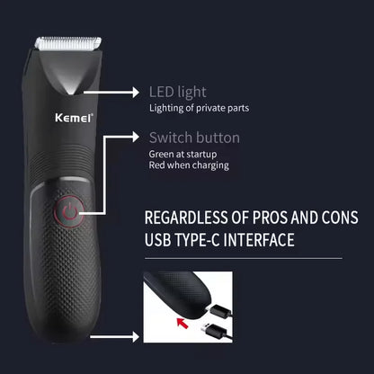 Kemei KM-1838 Bikini Line Men's Full Body Washable Hair Removal Machine Rechargeable Electric Shaver Secret Trimmer With Light