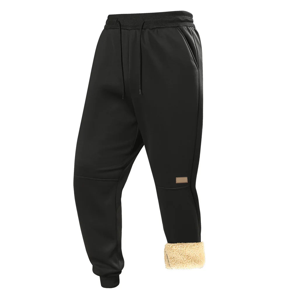Casual for Autumn and Winter Men's Large Size Plus Velvet Pants Thermal Sports Thickened 2025 Sets Man Black Sweatpants Baggy